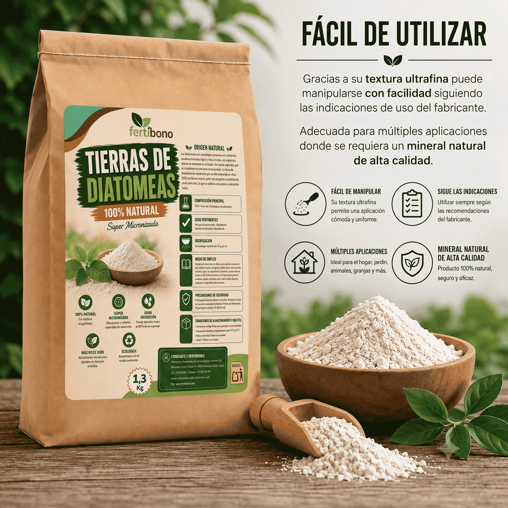 Tierra de Diatomeas Premium – 100% Natural | Polvo Ultrafino 1,3 kg |Múltiples Aplicaciones | Alta Pureza Super Blanca | Vegano y Seguro