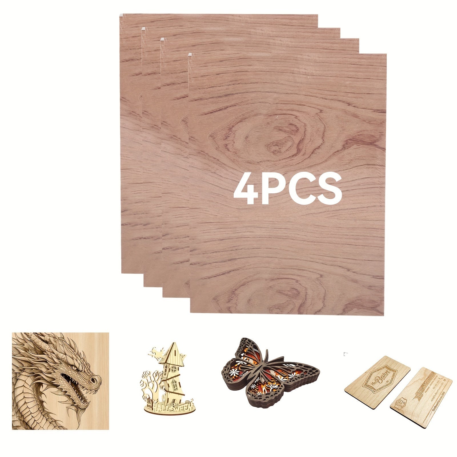 4 Paquetes de Láminas de Contrachapado de Madera Natural Cortadas con Láser - Compatibles Pre-Probadas para Corte CNC, Pintura y Manualidades DIY con Cara de Grano Natural, Tamaño A4 (29.97cm x 21.49cm) Tablero de Manualidades Cortado con Láser Adecuado p