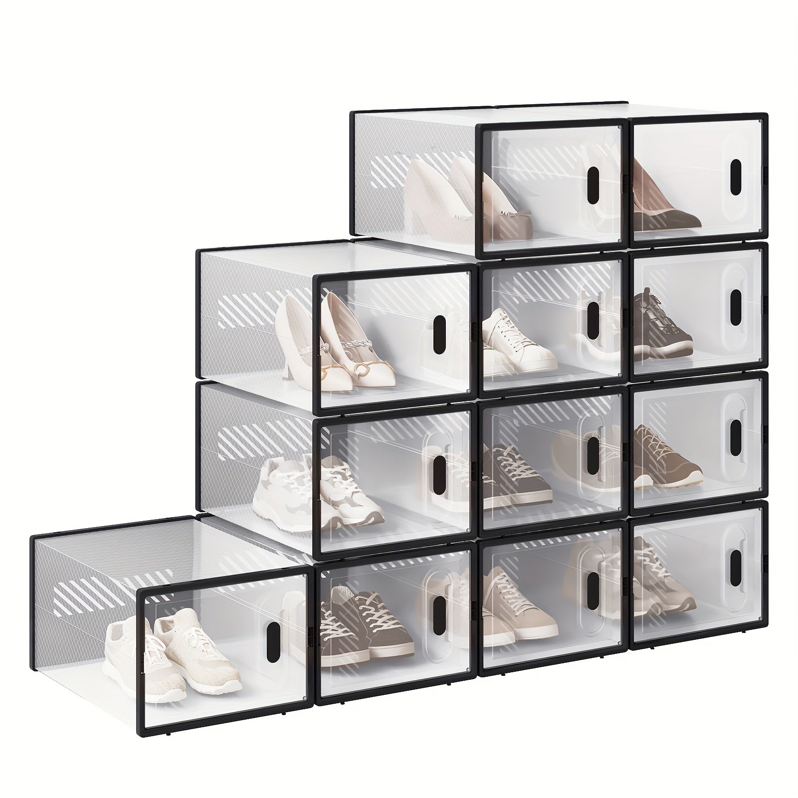 Caja de zapatos apilable, caja de zapatos con puerta magnética, caja de plástico para guardar zapatos, organizador de zapatos plegable para tamaños inferiores a 42, 35X19X25 cm