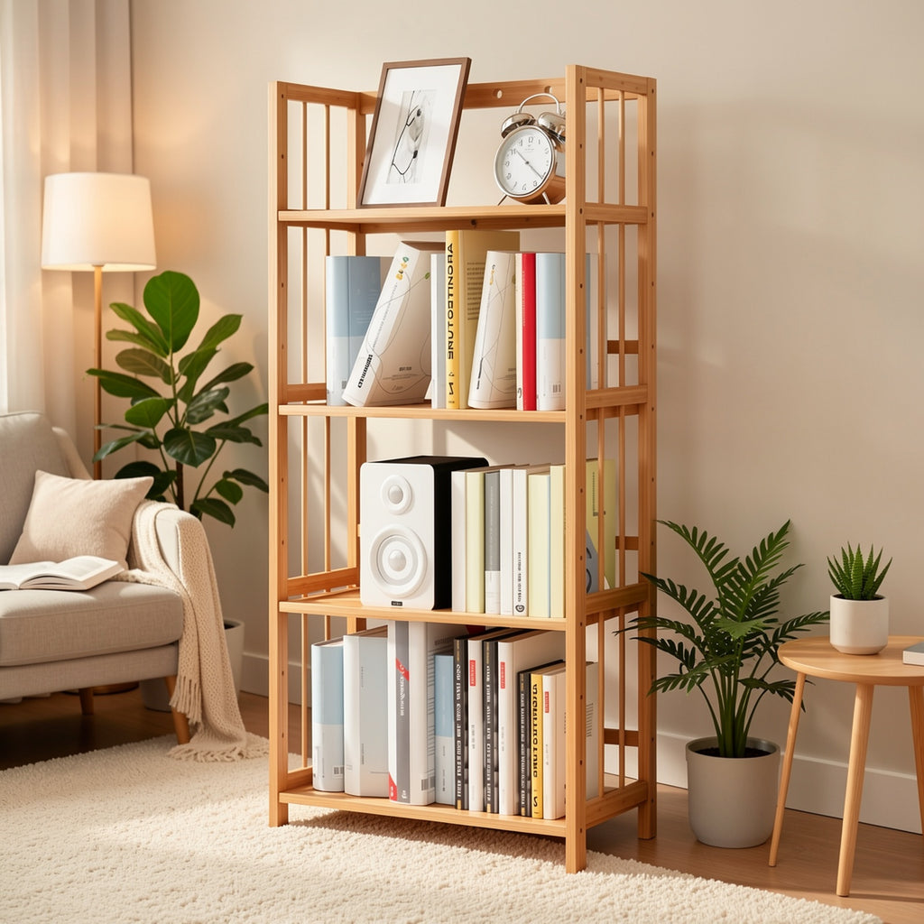 Estantería de Bambú de Gran Capacidad, Duradera, Fácil de Limpiar, Solución de Almacenamiento Multifuncional, Ideal para Hogar, Cocina, Dormitorio y Sala de Estar, Ahorra Espacio, Fácil Acceso, Estantería Práctica, Estantería de Pie