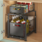 Organizador de 2 niveles para debajo del fregadero, cajones extraíbles, acero al carbono, almacenamiento para cocina y baño, almacenamiento deslizante sin taladrar para cocina, altura ajustable, , gran capacidad de carga