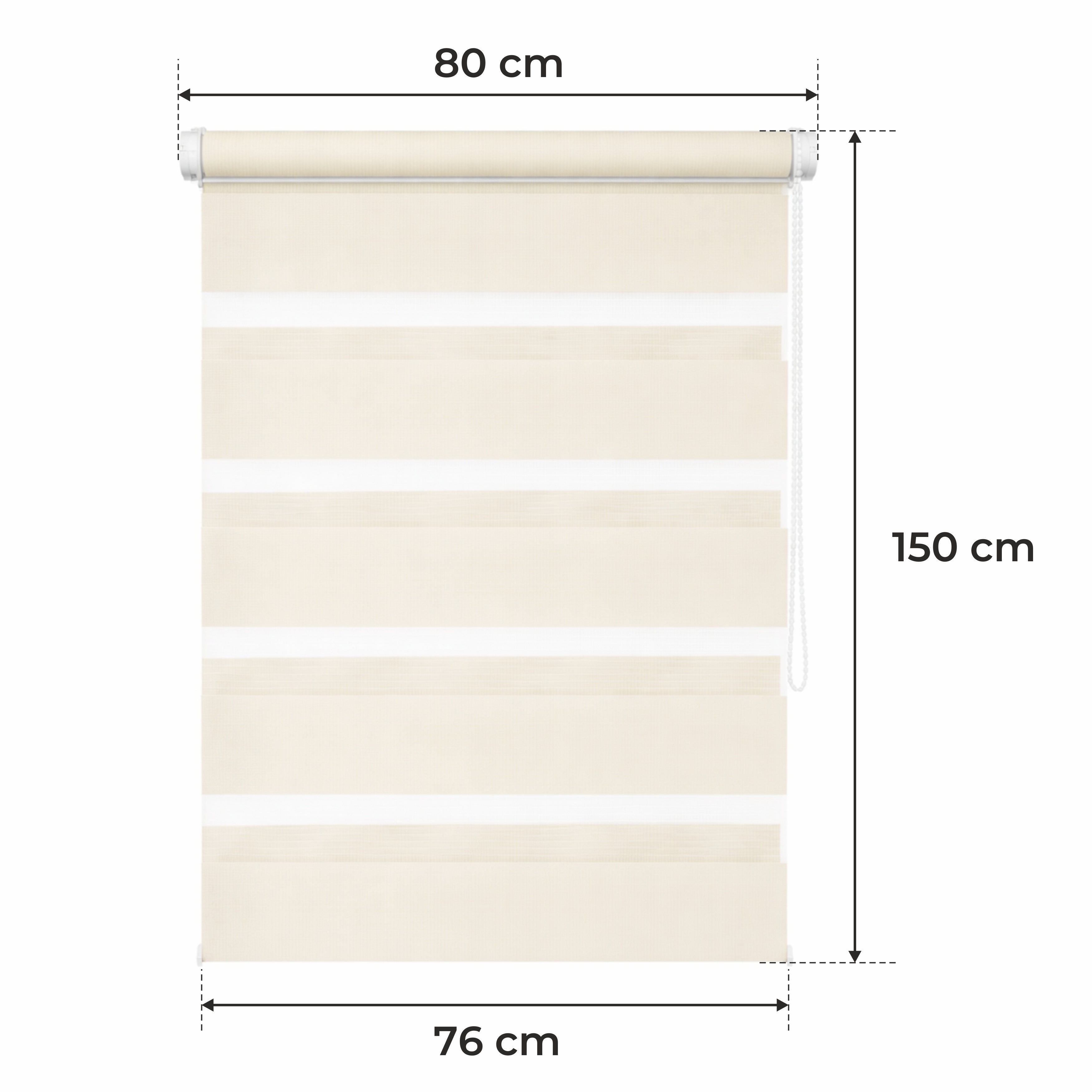 Cortina Opaca Día y Noche - BEIGE - 32 Tamaños - BOJANEK DÍA & NOCHE - No Invade la Ventana, Instalación Sin Taladrar, Regulación por Cadena, Soportes Ajustables para Diferentes Grosores de Ventana, Diseño Moderno, Protección Contra la Luz y la Privacidad