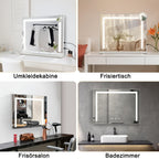 Espejo de Maquillaje de Hollywood con Iluminación - (50 X 40 Cm/58 X 46Cm/70 X 55Cm/80 X 60Cm) Espejo LED Regulable con 3 Modos de Luz USB Conexión Espejo de Maquillaje Inteligente para Dormitorio Tráiler