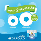 Scottex Papel Higiénico Megarollo, Doble de Cantidad de Papel por cada Rollo, Ahorra más en Cada Uso, 1 Megarollo Equivale a 2 Rollos Estándar