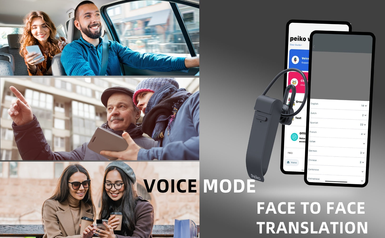 PEIKO WOLRD Auricular con Traductor de Idiomas: Soporte para 136 Idiomas, Traducción en Vivo y Voz Sin Conexión a Internet (11 Lenguas)