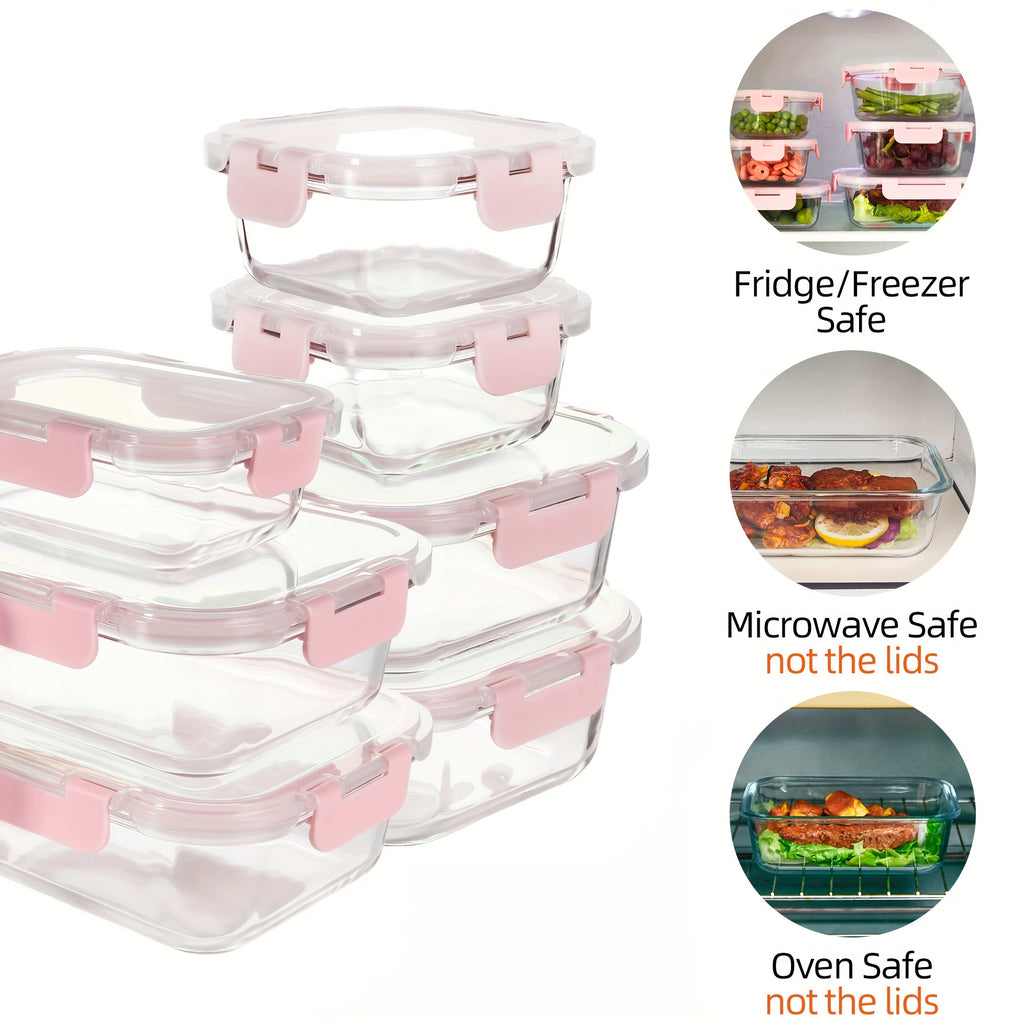 12 Paquete de Contenedores de Vidrio para Alimentos con Tapas Herméticas de Cierre a Presión - Contenedores Rectangulares para Preparación de Comidas, Aptos para Microondas y Lavavajillas, Diseño Apilable y Ahorrador de Espacio para Almacenamiento de Alim
