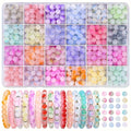 Kit de 24 piezas para hacer joyas con cuentas de cristal, cuentas redondas de colores mixtos, materiales de bricolaje para pulseras, collares y aretes, cuentas no tóxicas que cumplen con RSL aptas para principiantes, incluye hilo elástico y herramientas,