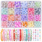 Kit de 24 piezas para hacer joyas con cuentas de cristal, cuentas redondas de colores mixtos, materiales de bricolaje para pulseras, collares y aretes, cuentas no tóxicas que cumplen con RSL aptas para principiantes, incluye hilo elástico y herramientas,