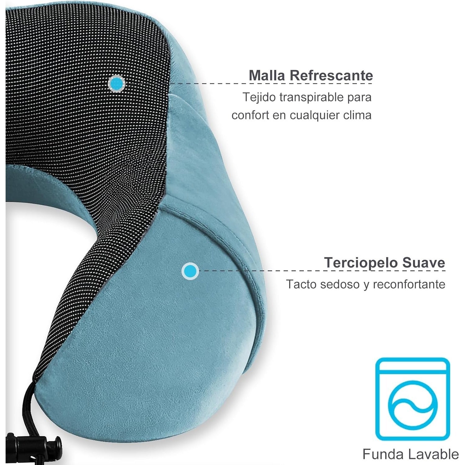 Una Almohada Cervical Ergonómica en Forma de U con Bolsa de Almacenamiento, Espuma de Memoria con Tecnología de Rebote Lento, Funda Lavable a Máquina, Ligera y Portátil para Avión, Oficina y Hogar, Apoya Cuello y Cabeza, Ideal para Siestas, Lectura y Ver