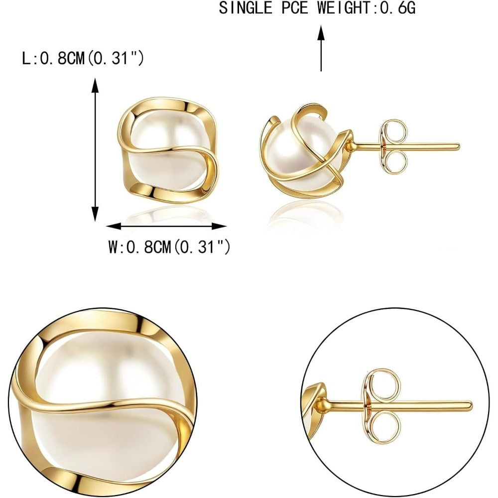 Pendientes de perlas bañados en oro de 14K, hipoalergénicos, de perla de agua dulce, colgantes, de espiga, de aro, con perla blanca colgante, regalo de joyería para mujeres y damas