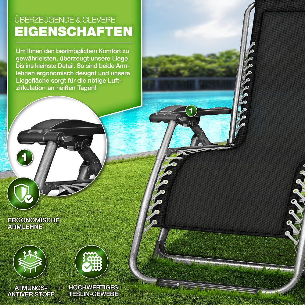Tillvex® Tumbona Reclinable Plegable hasta 200Kg, Sillón de Sol para Jardín Exterior, Resistente a la Intemperie para Balcón, Jardín y Terraza, Ajustable con Acolchado Grueso, Reclinable, Extra Ancha, con Soporte para Bebidas