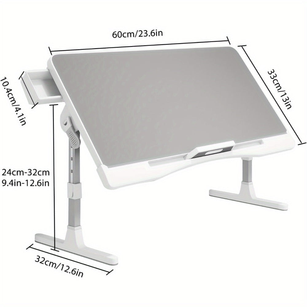 Escritorio Ajustable para Portátil con Alfombrilla para Ratón, Mesa de Cama Portátil de 17 Pulgadas, Plegable y Antideslizante, Estable para Oficina en Casa, Estudio, Desayuno, Dibujo - Altura y Ángulo Ajustables