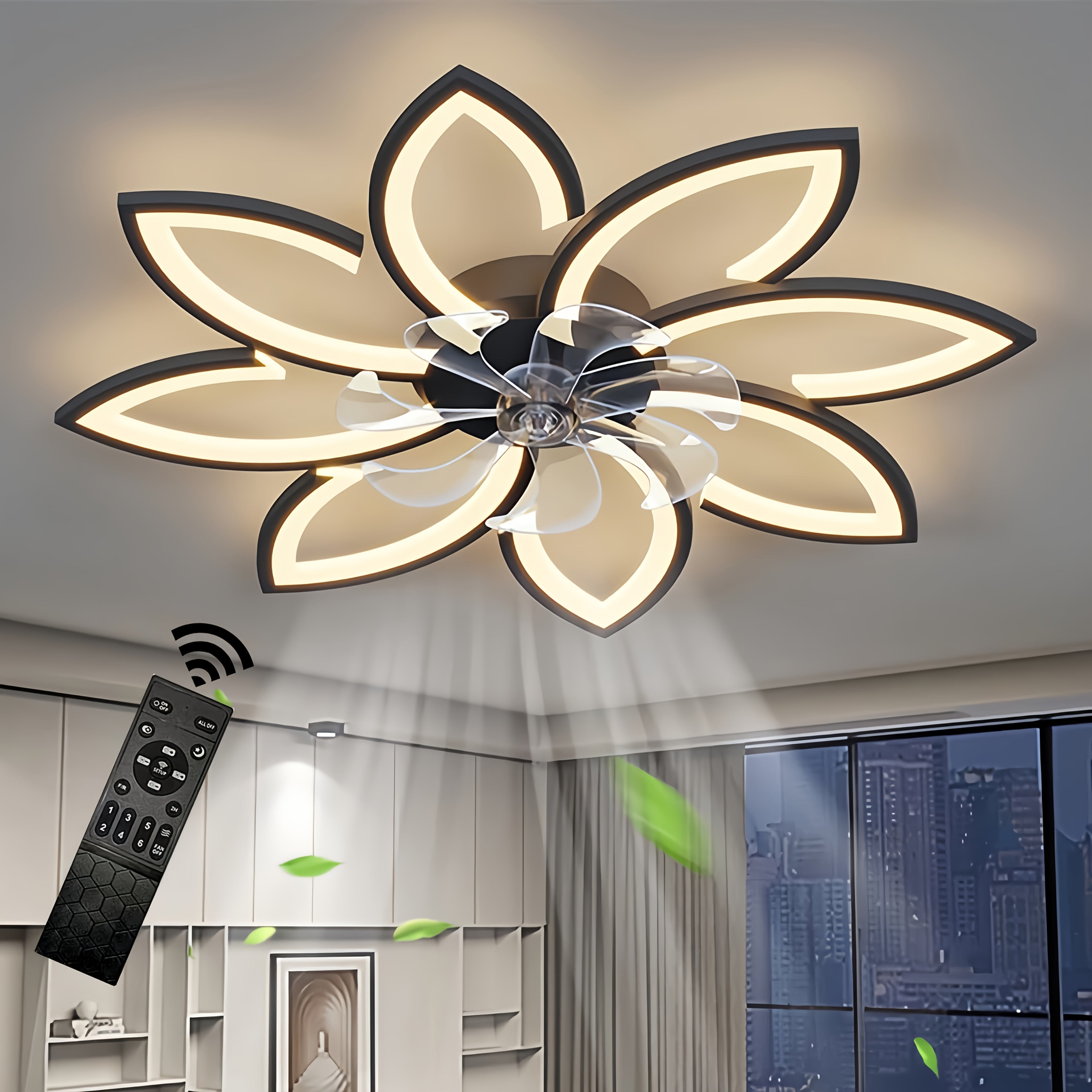 Ventilador de techo con iluminación para dormitorio y sala de estar | 66W y control remoto