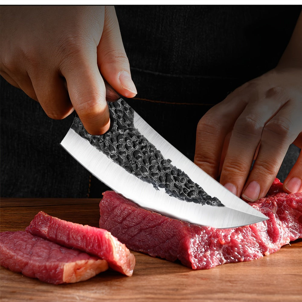 1 cuchillo de cocina de 12.2 pulgadas con orificio, hoja afilada de acero inoxidable y mango cómodo. Ideal para cortar verduras, frutas, carnes, pescado y para deshuesar o asar a la parrilla. Fácil de transportar y una excelente opción de regalo.