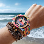 LeeEv Relojes de Madera Transparentes Huecos de Colores Mixtos para Hombres, Reloj de Madera Grabado a Mano, Reloj Analógico de Cuarzo, Reloj de Pulsera de Bambú para Hombres, Regalo para Hombres