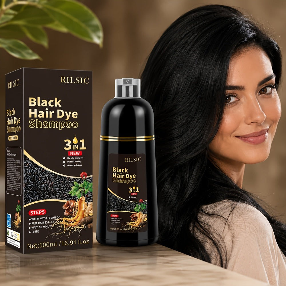Champú tinte para el cabello 3 en 1 color castaño oscuro, 2 piezas, fórmula herbal natural que cubre el 100 % de las canas para mujeres y hombres, champú de color castaño oscuro de larga duración para teñir en minutos, champú instantáneo para canas de 16.