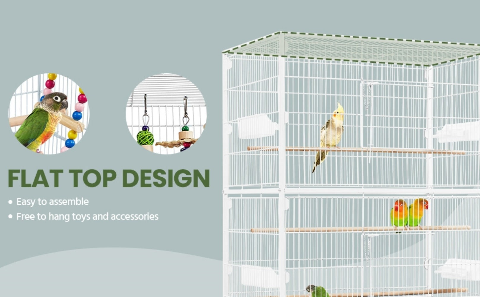 Jaula para pájaros con ruedas, 132 cm de altura, jaula grande para aves, pájaros y loros con compartimento de almacenamiento
