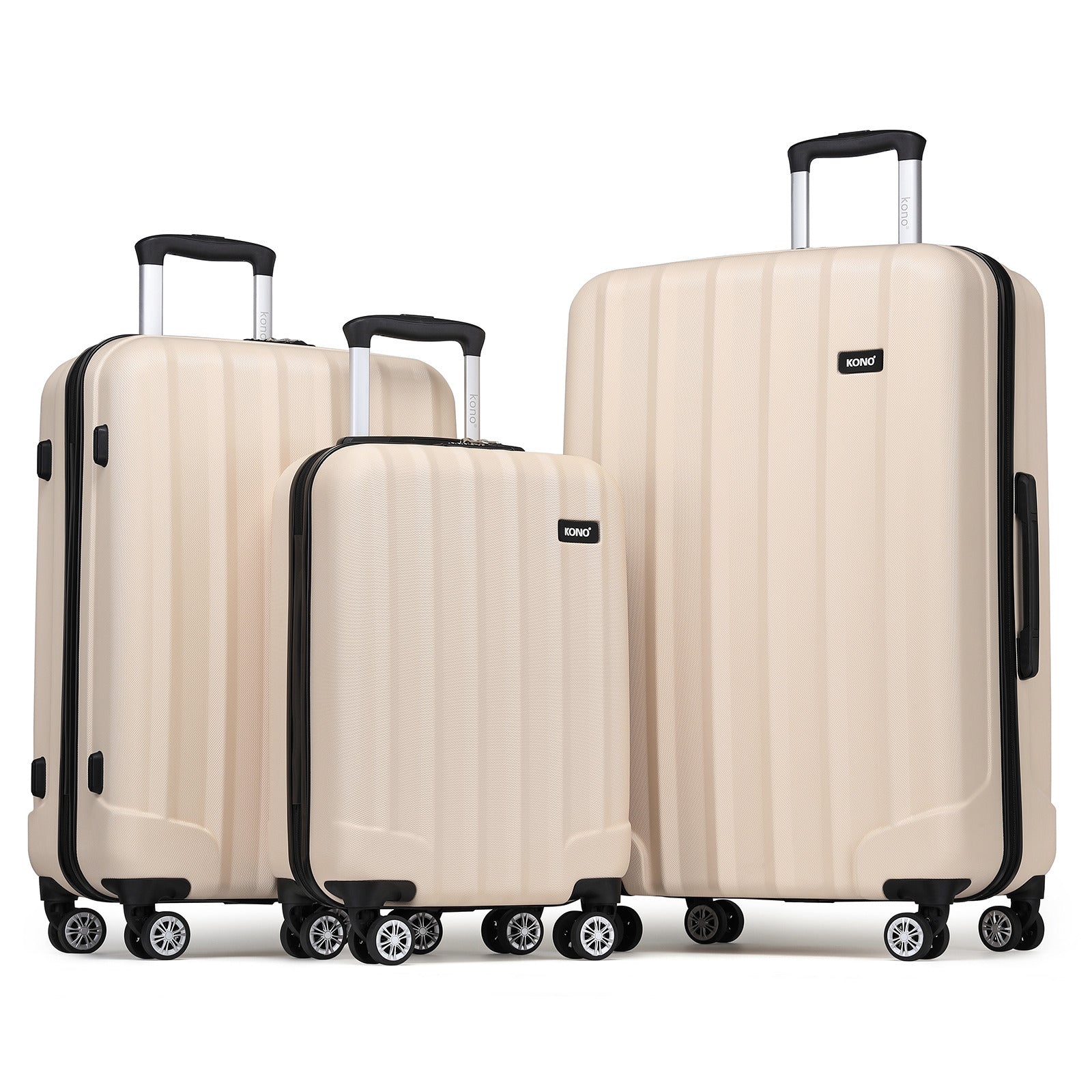 3 piezas de conjunto de maleta de cabina Beige ABS carcasa dura Carry On Trolley Case equipaje de mano ligero con 4 ruedas y cerradura de combinación