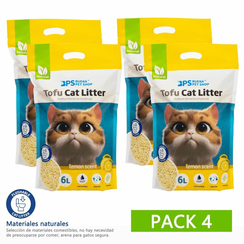 4PCS Arena de Tofu para Gatos aglomera 6L - Sin Polvo Fácil de Aglomerar y Controla Olores -y Segura para Gatitos 2-2.3kg cada bolsa