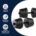 Juego de mancuernas ajustables 2 en 1 de 30 kg | Juego de mancuernas y barra | Equipo de gimnasio en casa para entrenamiento de fuerza, desarrollo muscular, ejercicios de brazos y fitness de cuerpo completo | Diseño que ahorra espacio para entrenamientos