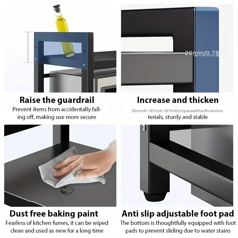 Estante de microondas ajustable y expandible - Estante de encimera de acero al carbono resistente para almacenamiento de cocina, utensilios y organizador de vajilla, ancho ajustable de 40-64 cm, altura ajustable de 32-2 cm - Diseño que ahorra espacio para