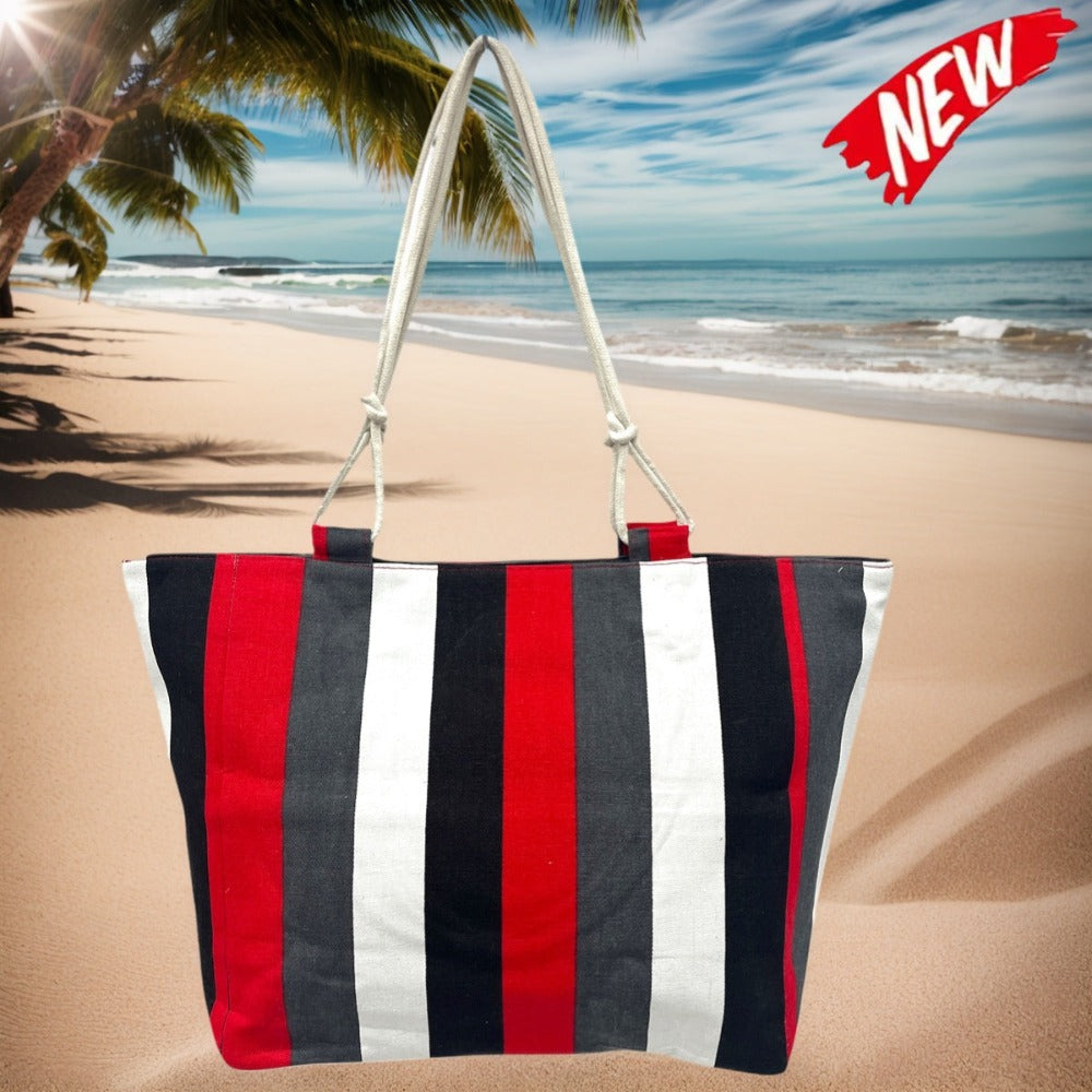 TOTE BAG Grande Rayas Multicolor – BOLSO DE PLAYA de Lona con Asas de Cuerda, Capacidad Extra, 6 Colores Disponibles