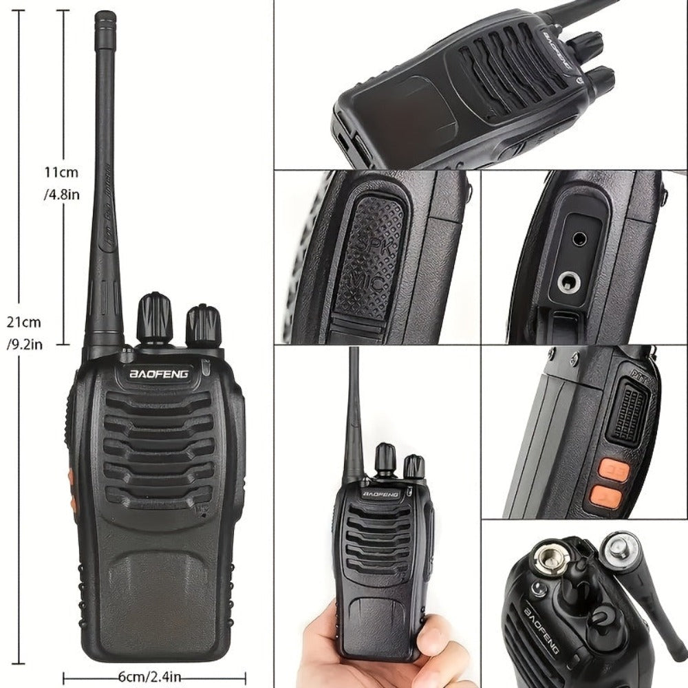 2 piezas de walkie talkies recargables, radios bidireccionales de largo alcance de 3-5 km con auriculares, radios bidireccionales de 16 canales walky talky UHF portátiles para adultos para senderismo, ciclismo, camping, alimentación por USB, regalo de San