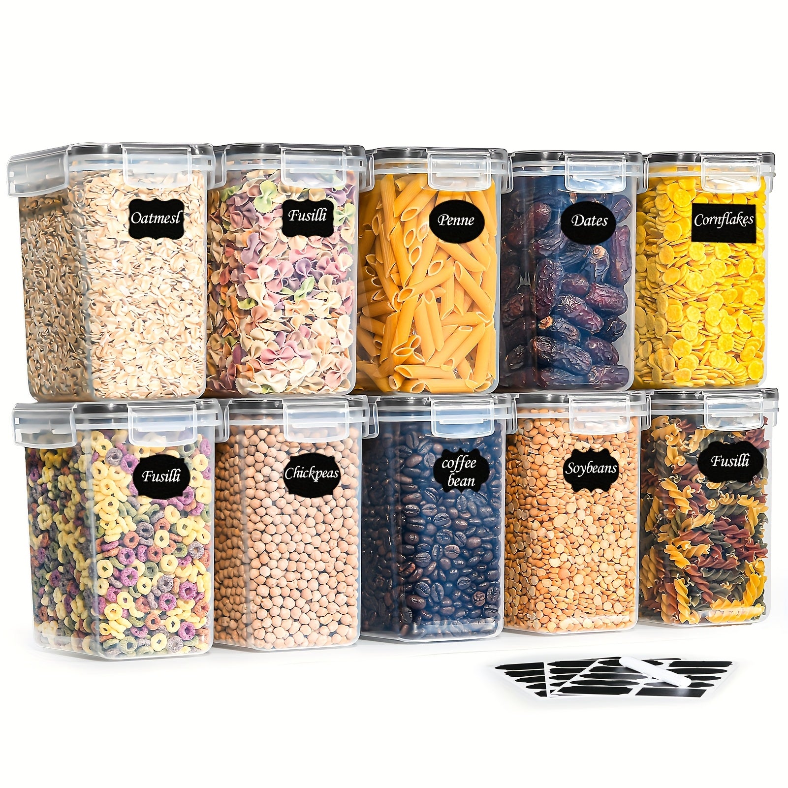 10 recipientes herméticos de 1.6L con tapas para almacenamiento de alimentos, organización y almacenamiento de despensa, organizadores herméticos de almacenamiento de alimentos y frascos de especias, juego de frascos de plástico para almacenamiento en nev