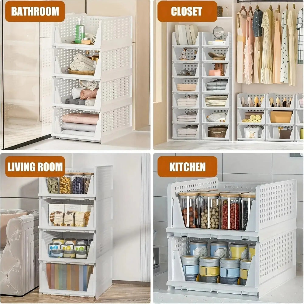 4 Cestas de Almacenamiento de Ropa Plegables, Organizadores de Cajones de Plástico para Cocina, Baño y Armarios de Oficina - La Opción Perfecta para el Día del Trabajo. Cesto de Lavandería, un Organizador de Armario Multifuncional, una Solución que Ahorra