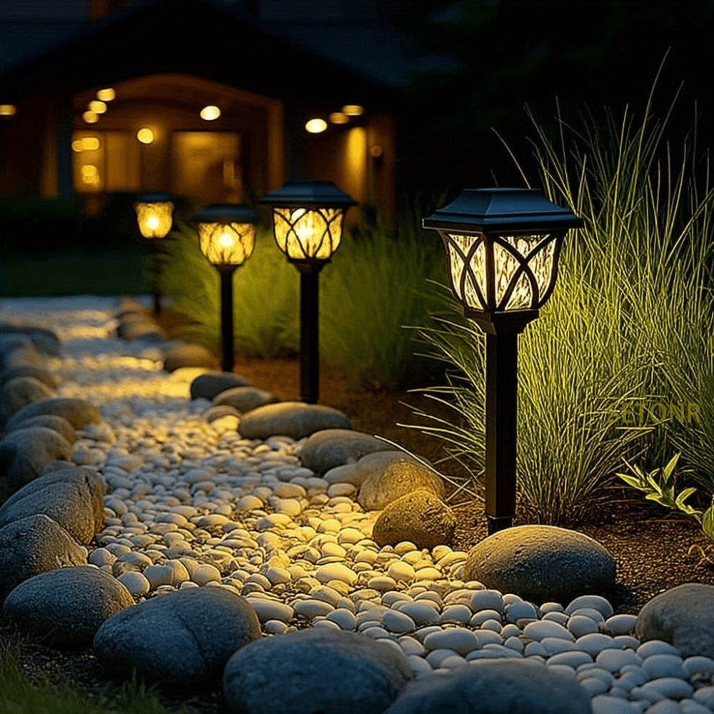 Juego de 6 luces solares de camino Setonr para exterior, luces LED de estaca para jardín para césped, patio, paisajismo, patio, camino y decoración de maceteros