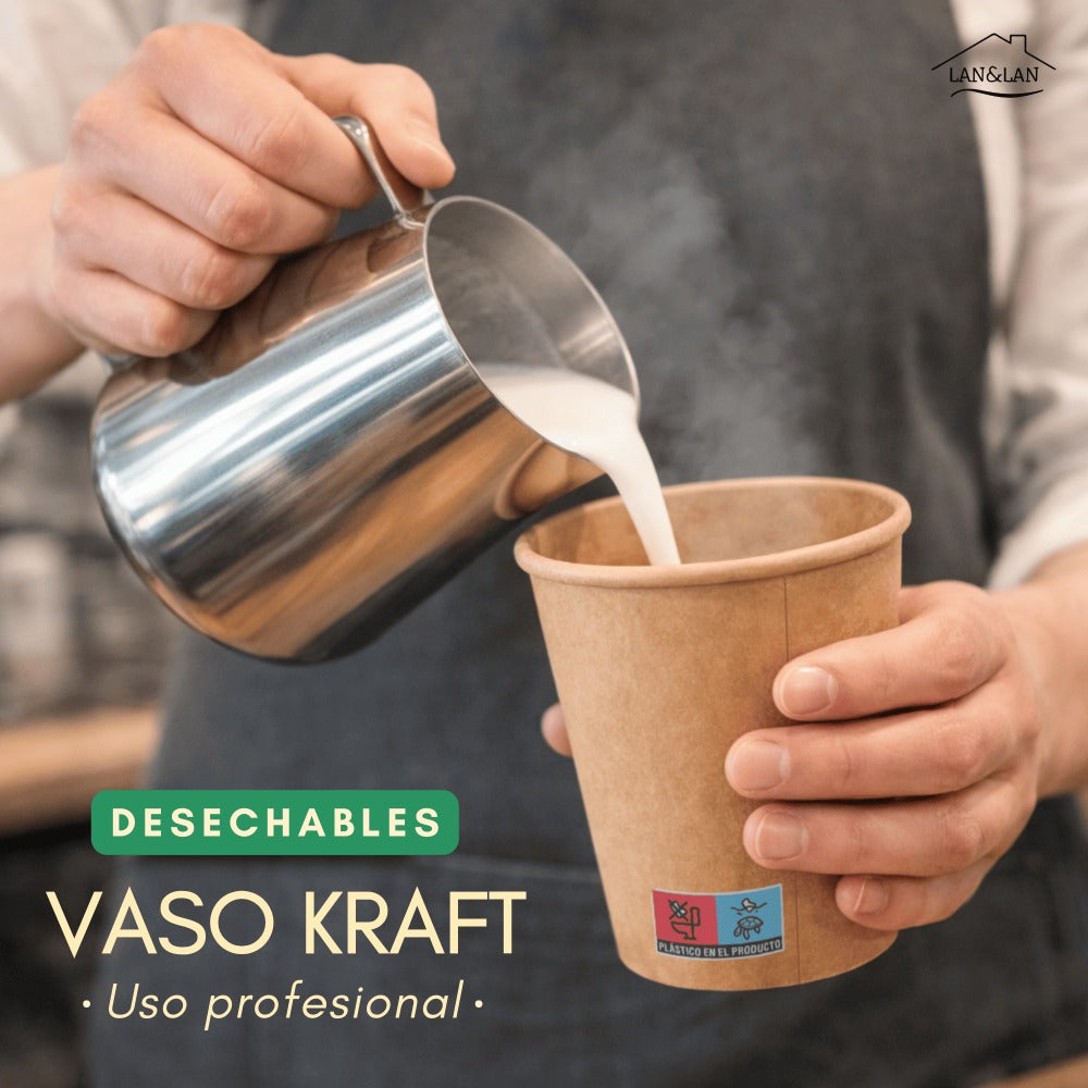 Vasos de Cafe Desechables de Cartón Kraft – Mayor Gramaje y Resistencia al Calor – Ideales para Café para Llevar en Hostelería y Eventos - LAN&LAN