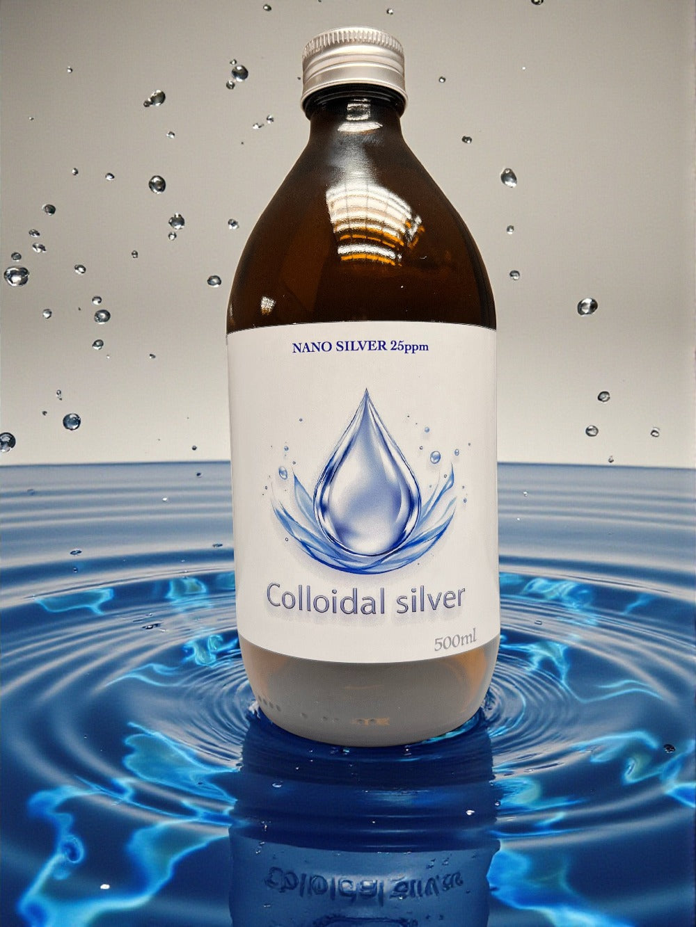 Botella de Vidrio de Plata Coloidal 500ml, Solución Líquida de Plata Nano 25 ppm Ag25