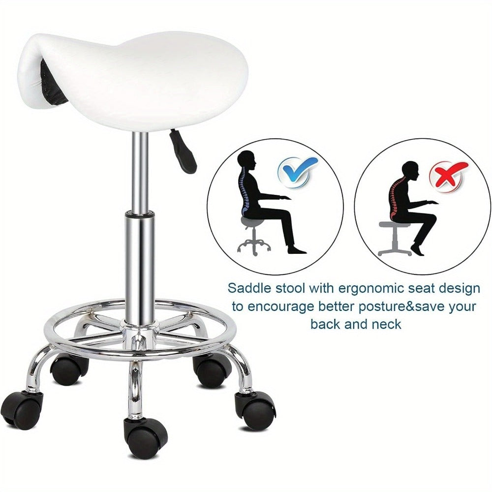 Bonnlo Taburete, Taburete Rodante de Altura Ajustable, Taburete de Trabajo Giratorio de 360°, Taburete Giratorio para Oficina/Salón/Bar, Cuero Sintético