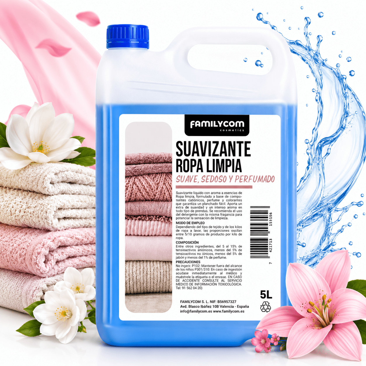 GrupoFamily. Suavizante Azul - Ropa Limpia- Suavizante Concentrado para la Ropa - Frescor intenso y duradero - 217 lavados - 5 litros
