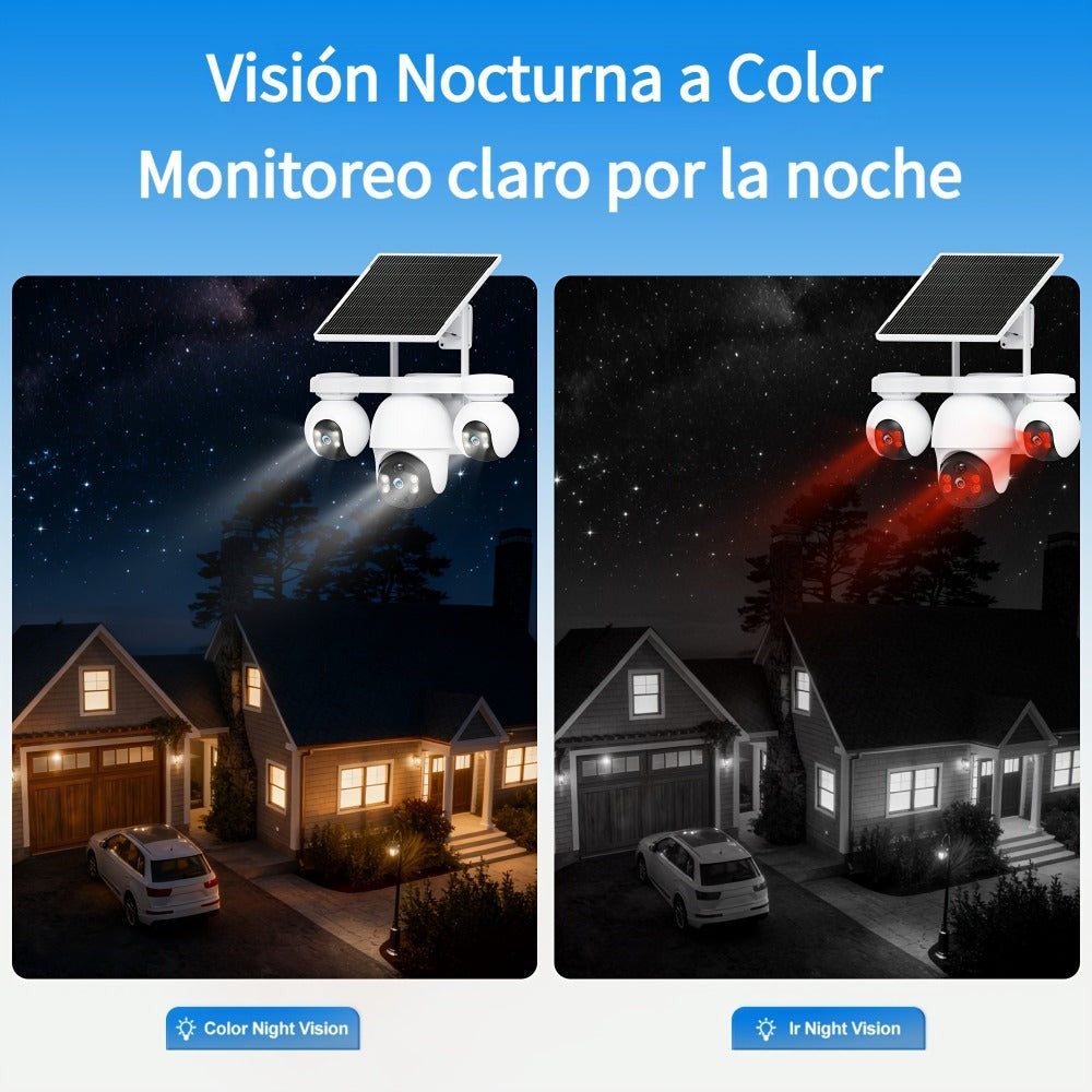 Cámara de seguridad exterior de 8MP con sistema PTZ de triple lente, /inclinación de 355°, detección humana PIR, audio bidireccional, visión nocturna a todo color, cámara WiFi adecuada para vigilancia empresarial, aplicación y notificaciones de alarma