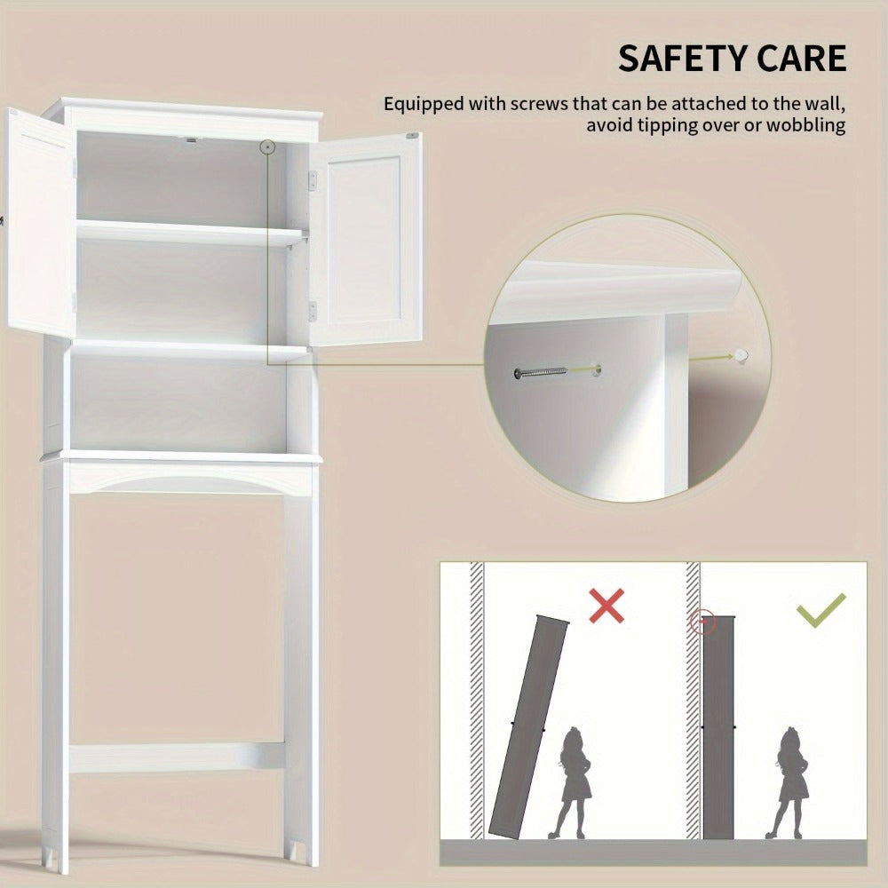 Elegante estante de almacenamiento sobre el inodoro con 3 estantes ajustables, armario de baño independiente (167 X 60 X 23 Cm) con puertas dobles, maximiza el espacio y la organización en blanco