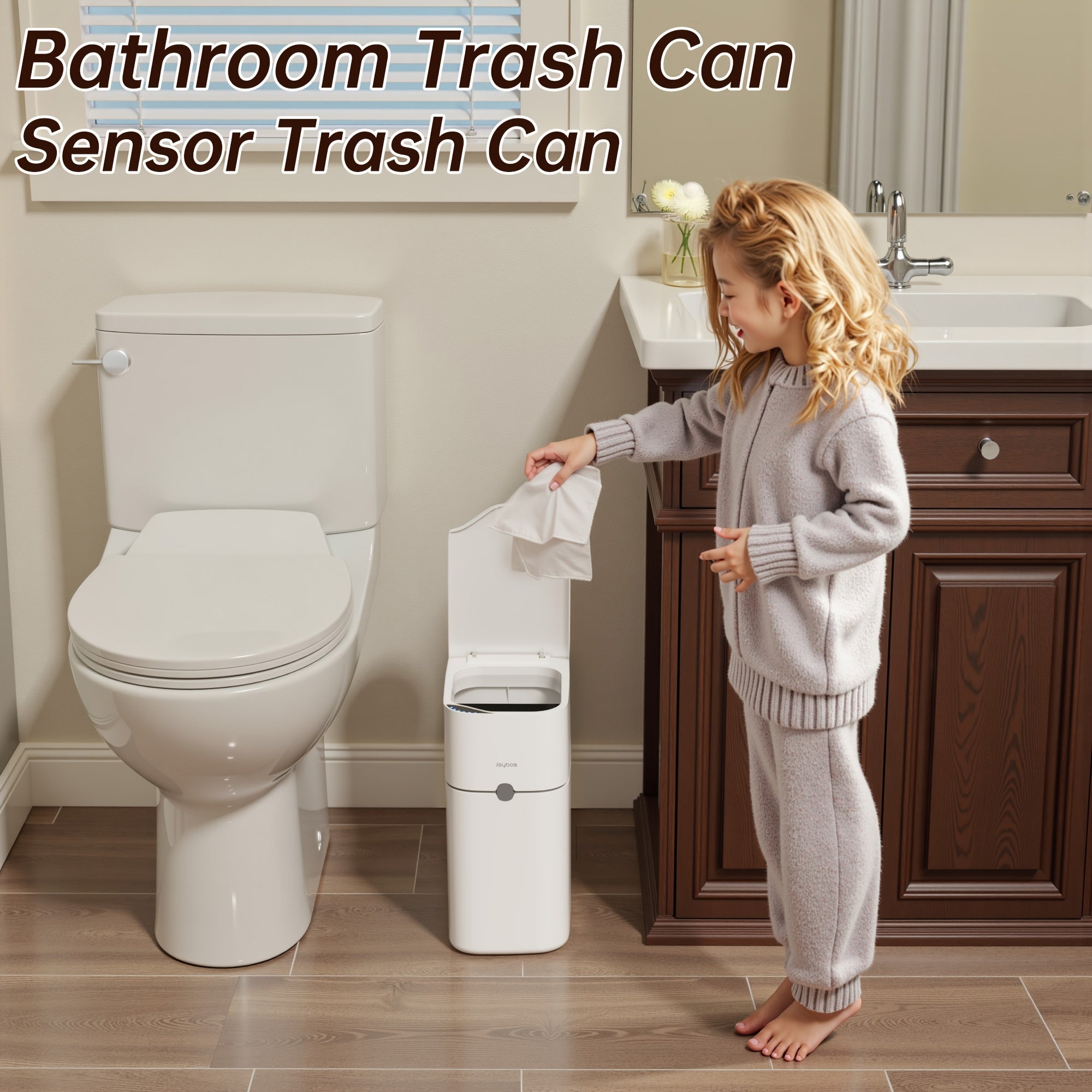 Papelera Inteligente con Tapa para Baño, Blanca, Productos de Almacenamiento para el Hogar, Recomendada para Cocina, Baño y Dormitorio