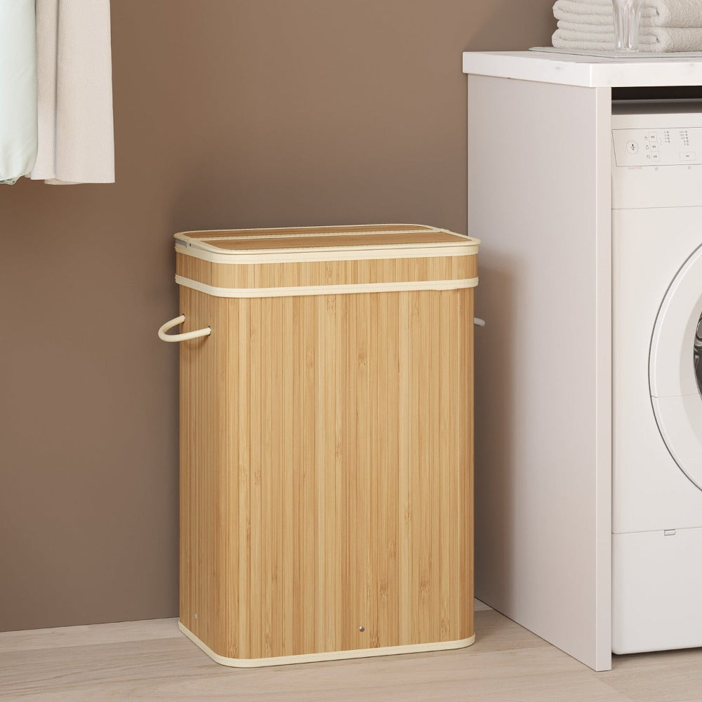 Cesto Ropa Sucia con Tapa, Cesta Ropa Sucia de Bambú, Bolsa Interior Extraíble y Lavable a Máquina, con Asas, 72 L, para Lavandería, Dormitorio, Sala de Estar
