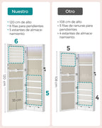 Armario Joyero Con Espejo, Joyero Para Pared O Puerta, Con Cerradura, 2 Cajones, 10 X 37 X 120 Cm, organizador pulseras collares pendientes anillos, diseño moderno accesorios joyas decoración dormitorio elegante, Regalos de Festivos, Regalos de Navidad