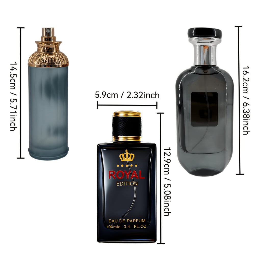 Set de Perfumes de Lujo para Hombre con Aroma Amaderado, 3 piezas | Ciprés Azul Tallado Acuático, Corona Negra, Rosa Oriental y Fougere Transparente de Sándalo | Larga Duración, Gran Volumen, Ideal para Regalos de San Valentín