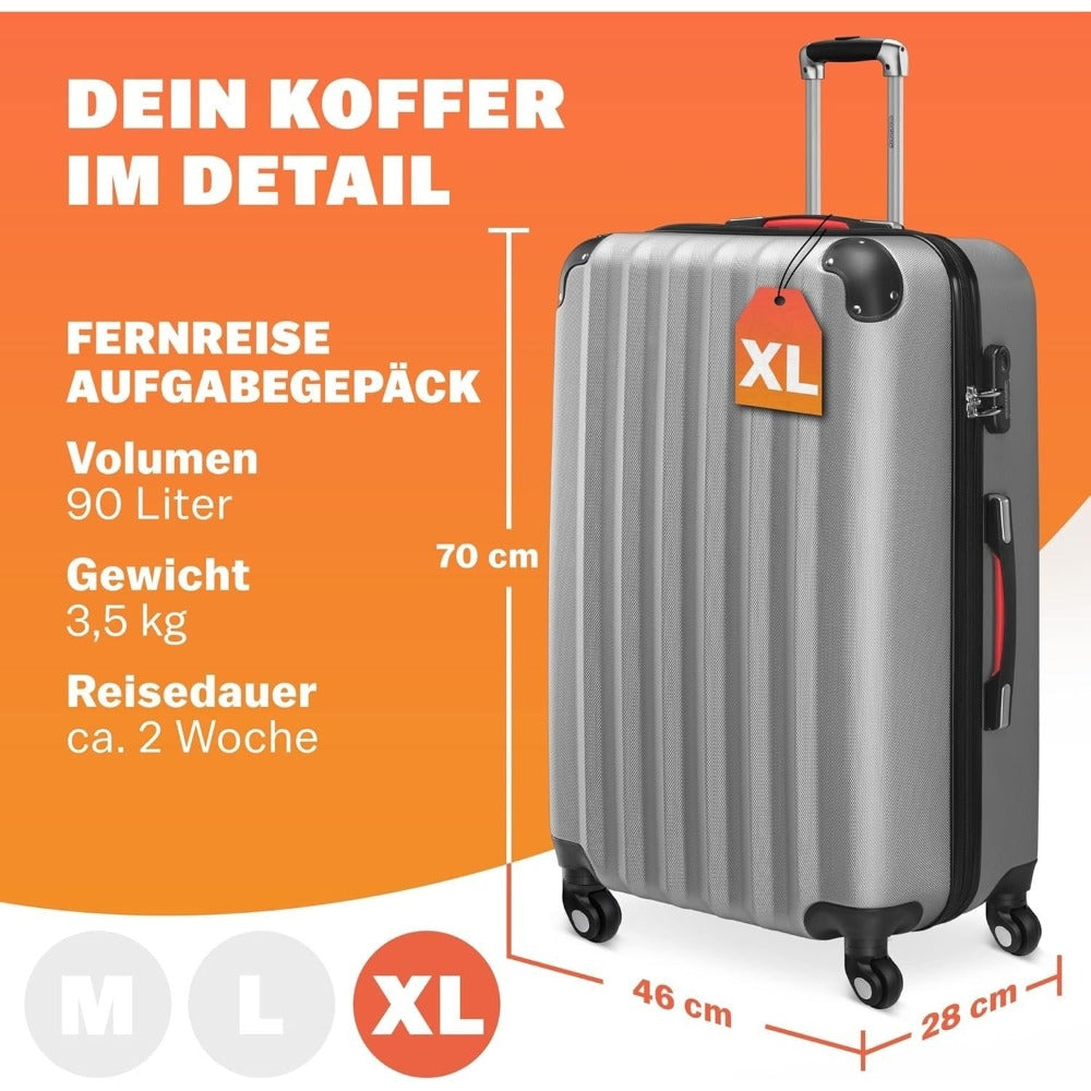 MONZANA® Maleta Rígida Baseline XL Color Negro Equipaje de viaje 90L peso 3,5Kg con ruedas 360° trolley 2 asas valija