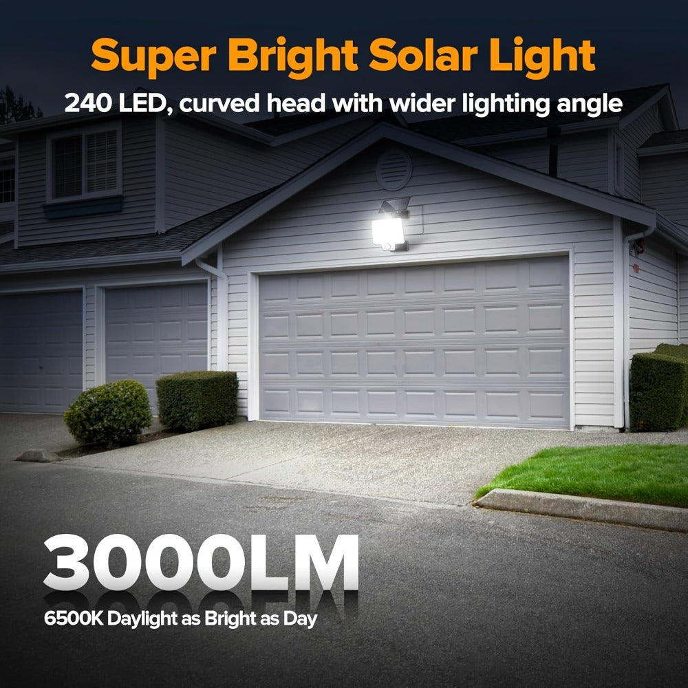 Luz solar exterior | 1/2 piezas Luces Solares para Exterior, 240 LED 3000LM Focos Solares con Sensor de Movimiento y Control Remoto, Foco Solar