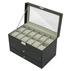 Caja de Joyería, Estuche de Almacenamiento de Joyería con 2 Cajones, Organizador de Joyería de 3 Niveles, Estuche de Reloj con 12 Ranuras, Gabinete de Joyería de Escritorio para Pendientes y Anillos, Gran Regalo, Negro