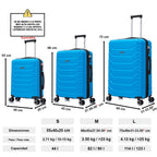 Juego de 3 Maletas 55x40x20cm ABS+Policarbonato | Maleta Mediana Expandible 66x45x27.50 - 30cm Extendido - 23kg | Maleta Grande Expandible:75x49x31 - 33.50cm Extendido - 25kg | Semirrígida trolley 4 ruedas giratorios a 360º cierre numérico - Negro/AzulMar