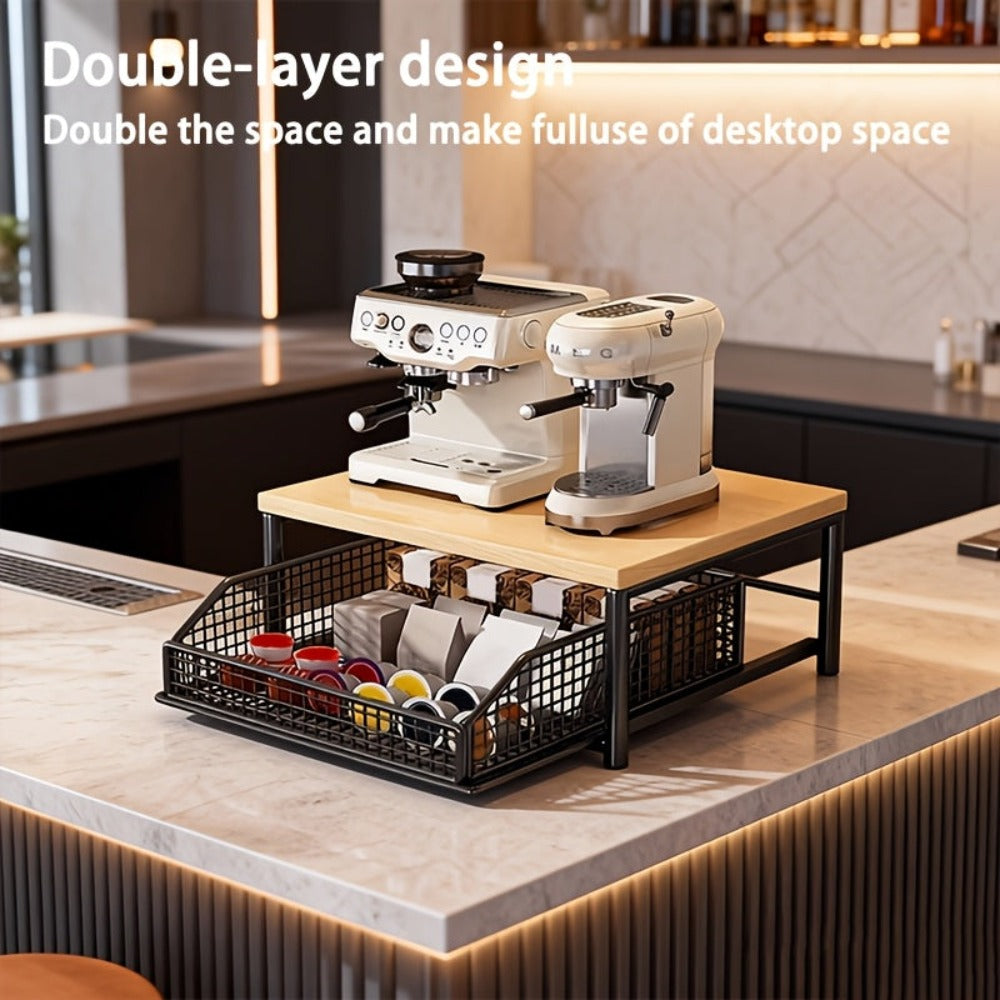 1 Estante de Almacenamiento Multifuncional de 2 Niveles con Diseño Extraíble, Gran Capacidad, Fácil Acceso, Alta Capacidad de Carga, Ideal para Colocar Cafeteras, Almacenar Granos de Café, Cápsulas de Café, etc