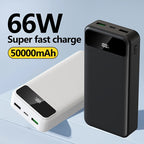 Batería externa | PD66W Carga Súper Rápida, Batería Portátil de Alta Capacidad 50000mAh, Pantalla LED de Energía/Puertos de Salida Rápida Dobles