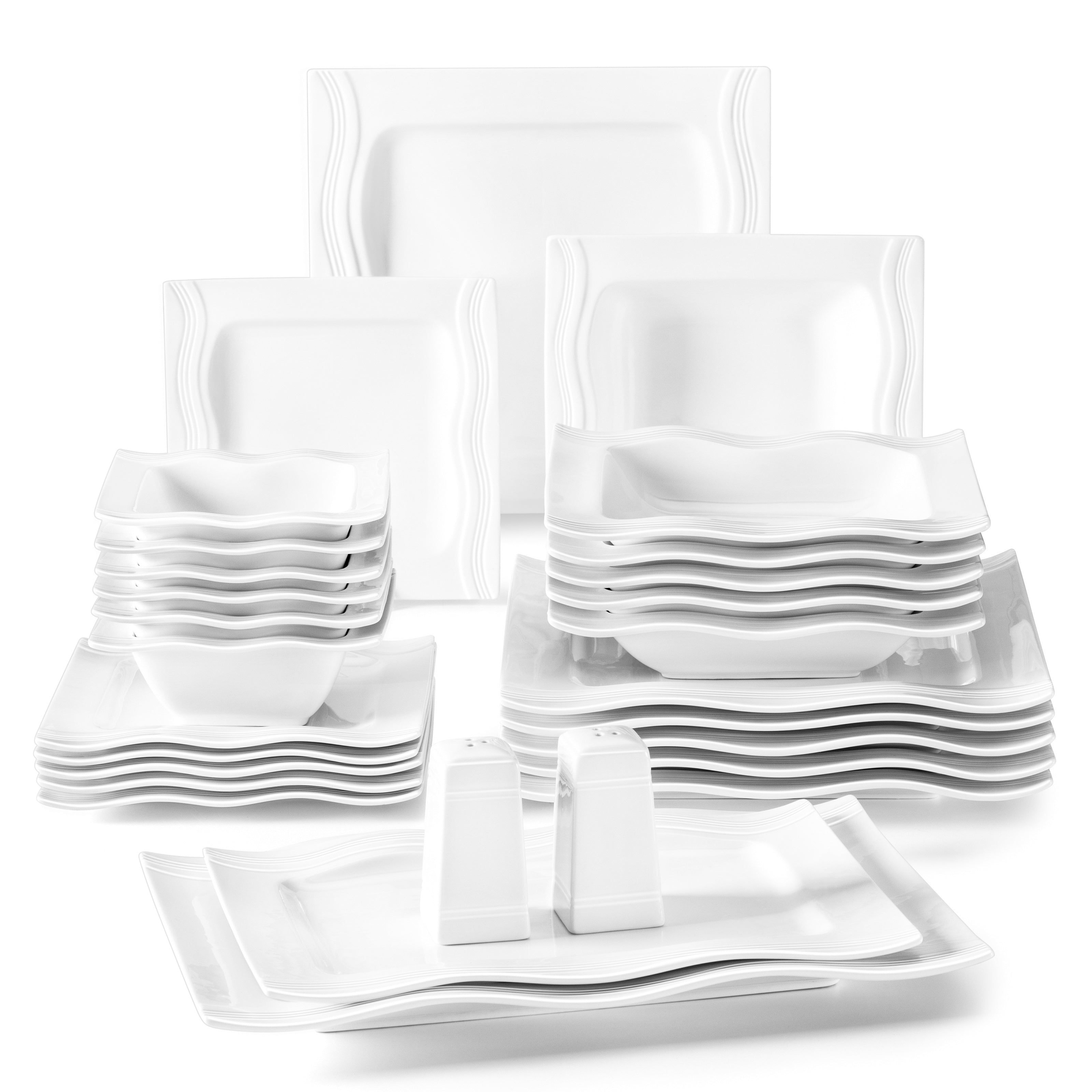 Juego de vajilla de 28 piezas, platos y tazones de porcelana blanco marfil