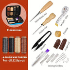 Juego completo de kits de costura de cuero - Esenciales para hacer y reparar cuero para manualidades, tapicería y proyectos DIY - Incluye agujas de costura de ojo grande, hilos de cera y herramientas para artesanos de cuero
