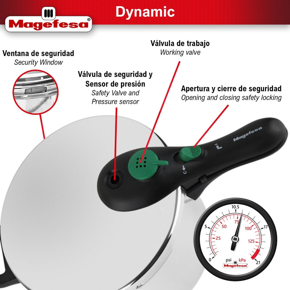 Magefesa DYNAMIC - Juego de Olla Express Rápida + Cestillo, Acero Inoxidable 18/10, Eficiencia Energética, Todo Tipo de Cocinas, Inducción