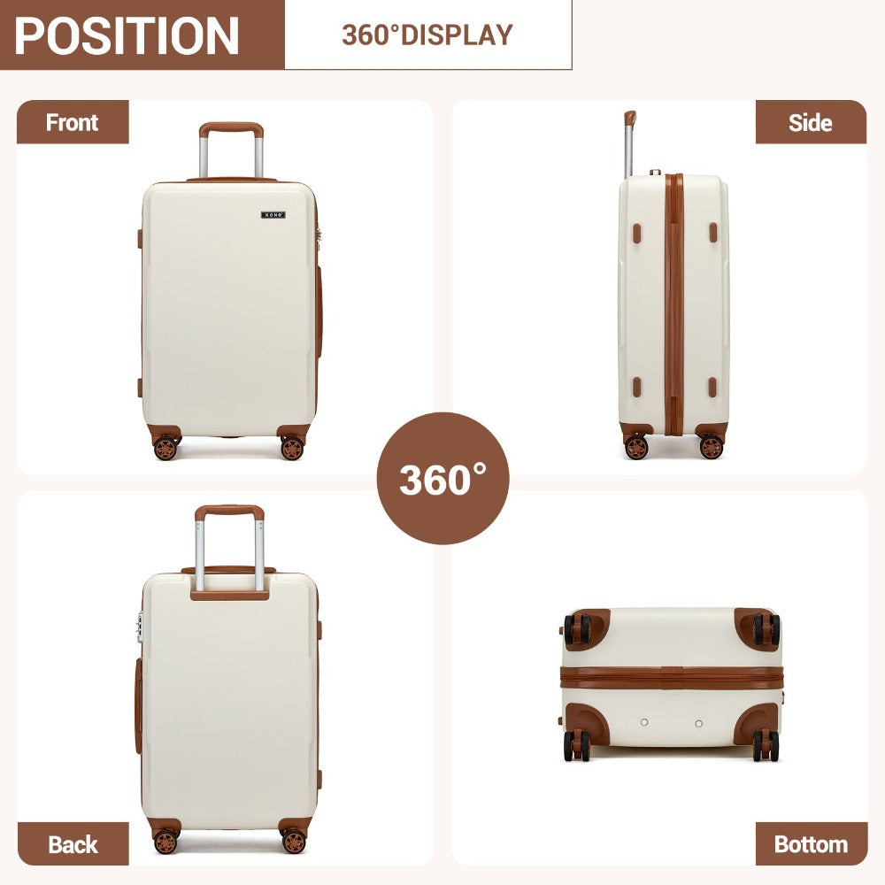 3 piezas de equipaje de cabina Kono de 20/24/28 pulgadas, equipaje de mano, pequeño, PC+ABS, carcasa dura, ligero, duradero, bolsa de viaje con ruedas dobles giratorias, cerradura de seguridad TSA